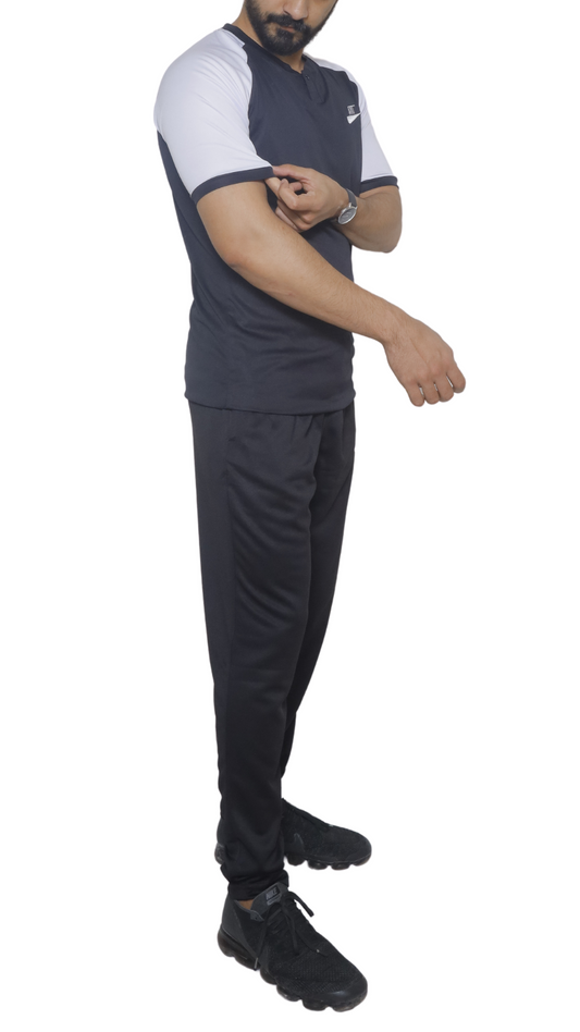 Black Shirt With White Shoulder And Black Trouser Summer's TrackSuit