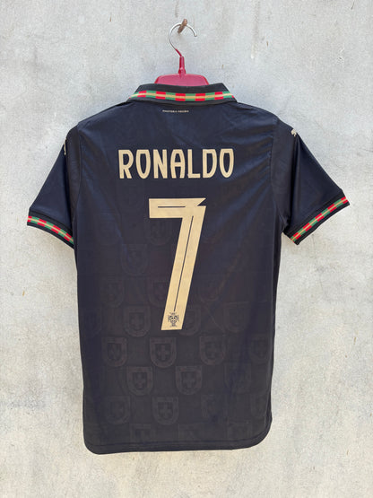 RONALDO 7 PORTUGAL BLACK HALF SLEEVE JERSEY (PLAYER VERSION LOGO )