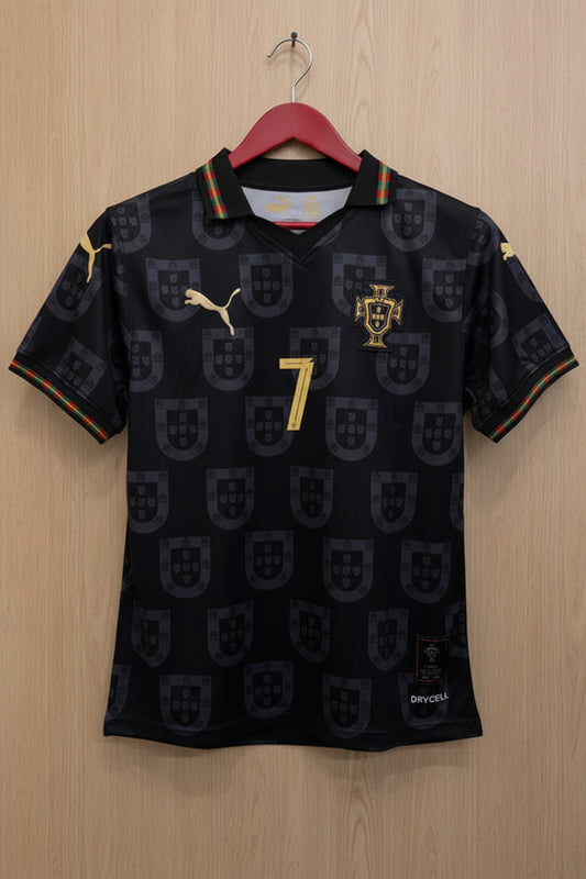 RONALDO 7 PORTUGAL BLACK SPECIAL EDITION SHIRT EMBROIDERED LOGOS