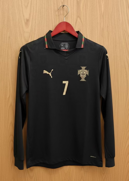 RONALDO 7 PORTUGAL BLACK  JERSEY (ALL PLAYER VERSION LOGO )